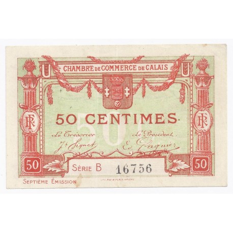 COUNTY 62 - CALAIS - CHAMBER OF COMMERCE - 50 CENTIMES - VF