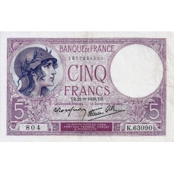 FAY 04/9 - 5 FRANCS VIOLET - 21/09/1939 - SUP + - PICK 83