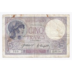 FAY 03/05 - 5 FRANCS VIOLET - 14/01/1921 - TRES BEAU - PICK 72