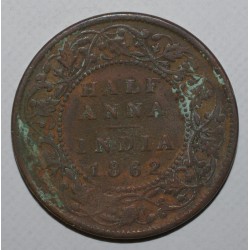 INDES BRITANNIQUE - KM 468 - 1/2 ANNA 1862