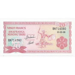 BURUNDI - PICK 27 b - 20 FRANCS - 01/05/1988