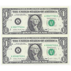USA - LOT DE 2 BILLETS DE 1 DOLLAR - NON SÉPARÉS - SERIES 1988