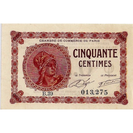 75 - PARIS - CHAMBRE DE COMMERCE - 50 CENTIMES 1920