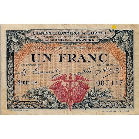 91 - CORBEIL - CHAMBRE DE COMMERCE - 1 FRANC 1920