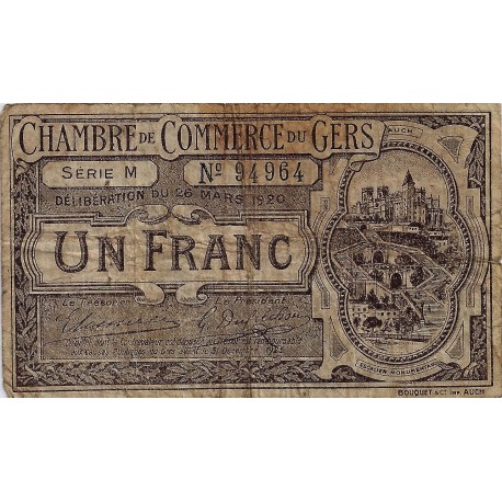 32 - GERS - CHAMBRE DE COMMERCE - 1 FRANC - 26/03/1920