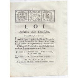 LOUIS XVI ET DU PORT - LOI DU 17 AVRIL 1791 - RELATIVE AUX INVALIDES