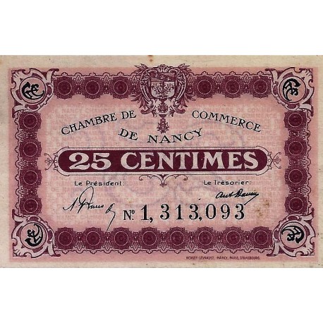 54 - NANCY - CHAMBRE DE COMMERCE - 25 CENTIMES - 1918