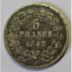 FRANCE - KM 749 - 5 FRANCS 1842 W Lille TYPE LOUIS PHILIPPE 1er