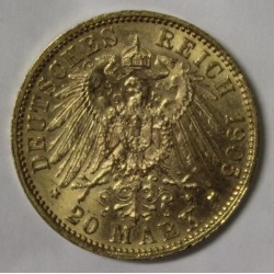 GERMAN STATES - SAXONY - KM 1265 - 20 MARK 1905 - GOLD