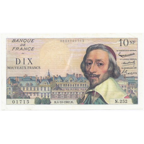 FAY 57/21 - 10 NOUVEAUX FRANCS RICHELIEU - 04/10/1962 - PICK 142