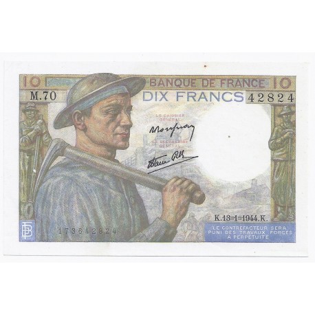 FAY 08/10 - 10 FRANCS MINEUR - 13/01/1944 - NUMERO RADAR 42824 - PICK 99