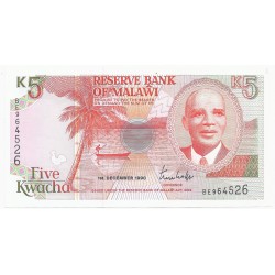 MALAWI - PICK 24 a - 5 KWACHA - 01/12/1990