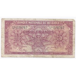 BELGIQUE - PICK 121 - 5 FRANCS - 1 BELGA - 01/02/1943