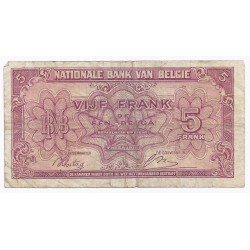 BELGIQUE - PICK 121 - 5 FRANCS - 1 BELGA - 01/02/1943