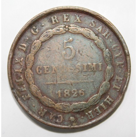 ITALIE - SARDAIGNE - KM 127 - 5 CENTESIMI 1826 - CHARLES FÉLIX