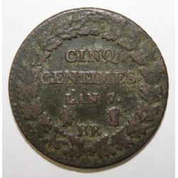 GADOURY 126 - CINQ CENTIMES 1798 AN 7/5 BB Strasbourg TYPE DUPRE - KM 640