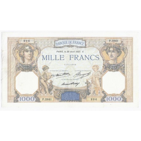 FAY 37/10 - 1000 FRANCS CERES ET MERCURE - 29/04//1937 - TRES TRES BEAU - PIC 79