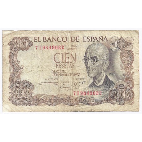 ESPAGNE - PICK 152 - 100 PESETAS - 17/11/1970