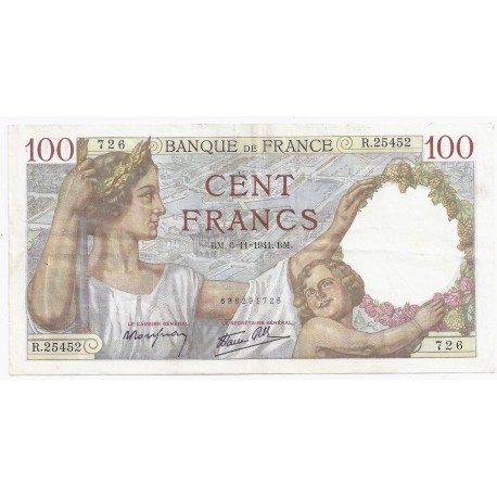 FAY 26/60 - 100 FRANCS SULLY - 06/11/1941 - NUMERO RADAR 25452 - PICK 94