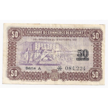 90 - BELFORT - CHAMBRE DE COMMERCE - 50 CENTIMES - 12/10/1921