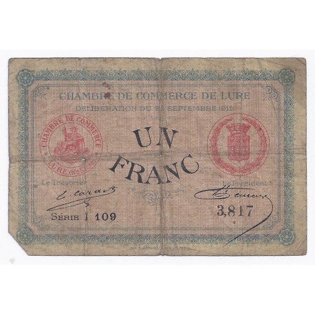 COUNTY 70 - LURE - CHAMBER OF COMMERCE - 1 FRANC - 25/09/1915