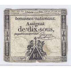 ASSIGNAT DE 10 SOUS - SERIE 1143 - 24/10/1792 - DOMAINES NATIONAUX