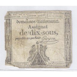 ASSIGNAT OF 10 SOUS - SERIE  912 - 04/01/1792 - NATIONAL DOMAINS