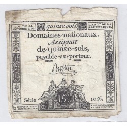 ASSIGNAT DE 15 SOLS - SERIE 1045 - 24/10/1792