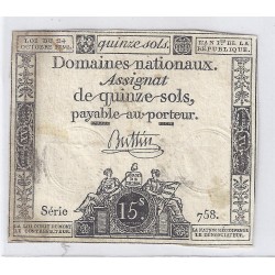 ASSIGNAT OF 15 SOLS - SERIE 758 - 24/10/1792