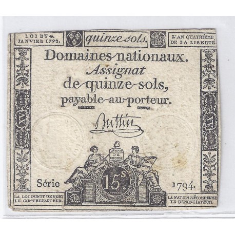 ASSIGNAT DE 15 SOLS - SERIE 1794 - 04/01/1792