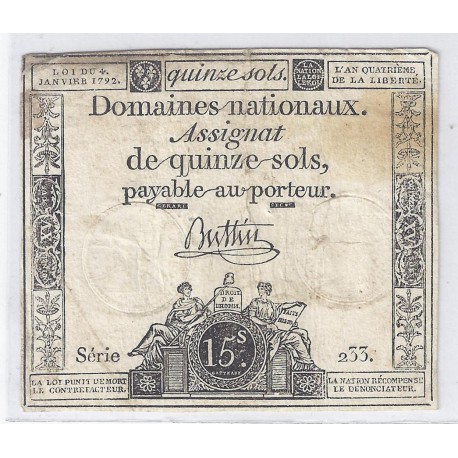 ASSIGNAT DE 15 SOLS - SERIE 233 - 04/01/1792