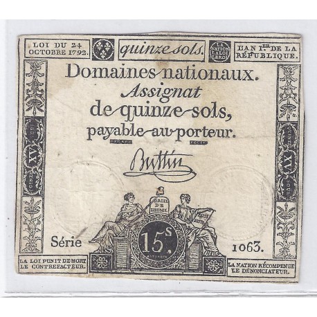 ASSIGNAT DE 15 SOLS - SERIE 1063 - 24/10/1792