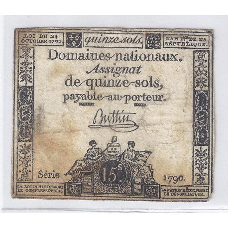 ASSIGNAT DE 15 SOLS - SERIE 1790 - 24/10/1792