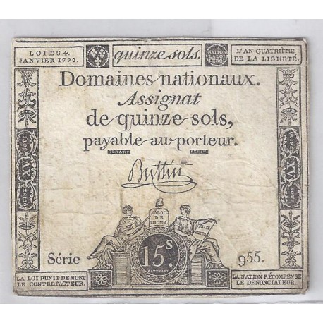 ASSIGNAT DE 15 SOLS - SERIE 233 - 04/01/1792