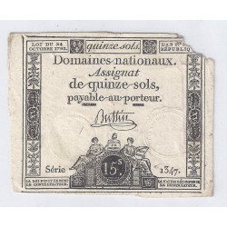 ASSIGNAT ÜBER 15 SOLS - SERIE 1347 - 24/10/1792