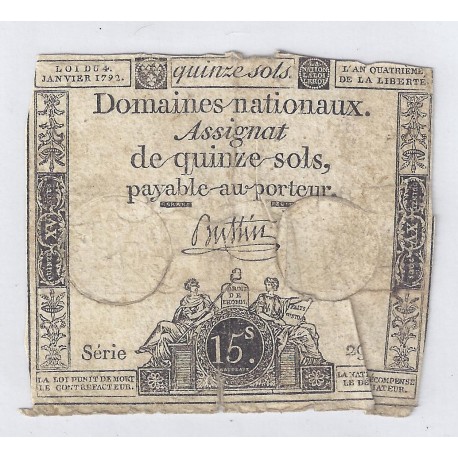 ASSIGNAT DE 15 SOLS - SERIE 29 - 04/01/1792