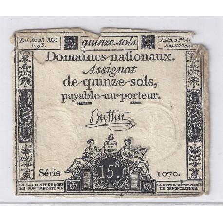 ASSIGNAT DE 15 SOLS - SERIE 1070 - 23/05/1793