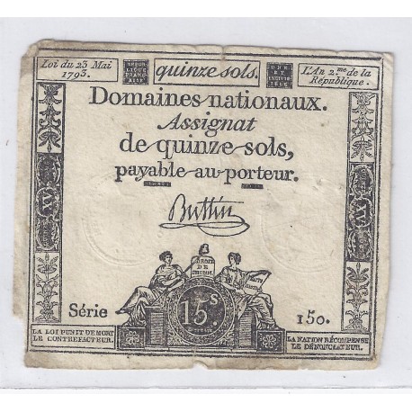 ASSIGNAT DE 15 SOLS - SERIE 150 - 23/05/1793