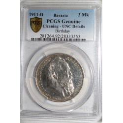 GERMANY - BAYERN - KM 998 - 3 MARK 1911 D - PCGS - CLEANING