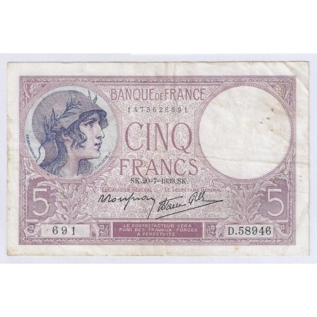 FAY 04/02 - 5 FRANCS VIOLET - 20/07/1939 - TRES TRES BEAU - PICK 83