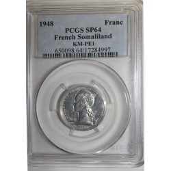 FRENCH SOMALILAND - KM PE1 - 1 FRANC 1948 - TRIAL PIEFORT COIN - 104 ex. - PCGS SP 64