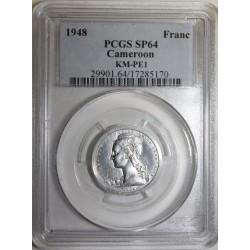 CAMEROON - KM PE1 - 1 FRANC 1948 - TRIAL PIEFORT COIN - 104 ex. - PCGS SP 64