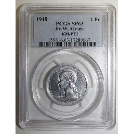 FRANZÖSISCH-WESTAFRIKA - KM PE2 - 2 FRANC 1948 - PROBE DICKABSCHLAG MÜNZE - 104 ex. - PCGS SP 63