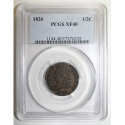 UNITED STATES - KM 41 - 1/2 CENT 1826 - THE REVERSE IS OFFSET AT 5h - PCGS XF 40