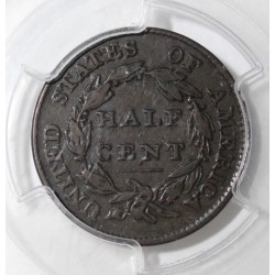 ÉTATS UNIS - KM 41 - 1/2 CENT 1826 - REVERS DESAXÉ À 5h - PCGS XF 40