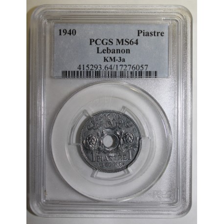 LEBANON - KM 3a - 1 PIASTRE 1940 - PCGS MS 64