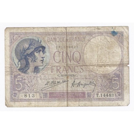 FAY 03/07 - 5 FRANCS VIOLET - 16/08/1923 - TRES BEAU - PICK 72