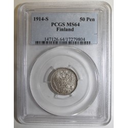 FINNLAND - KM 2.2 - 50 PENNIA 1914 S - PCGS MS 64