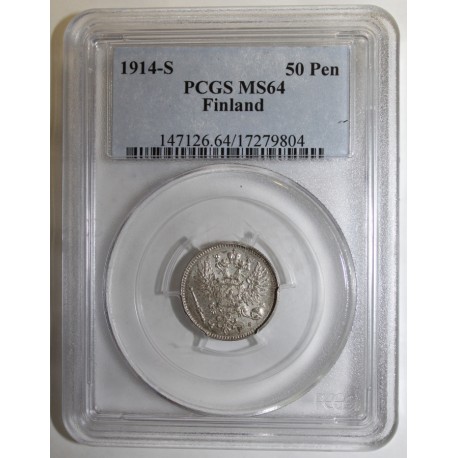 FINLAND - KM 2.2 - 50 PENNIA 1914 S - PCGS MS 64