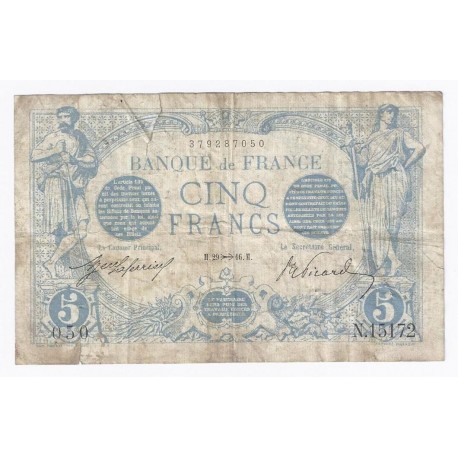 FAY 02/45 - 5 FRANCS BLEU - 29/11/1916 - SAGITAIRE - TRES TRES BEAU - PICK 70